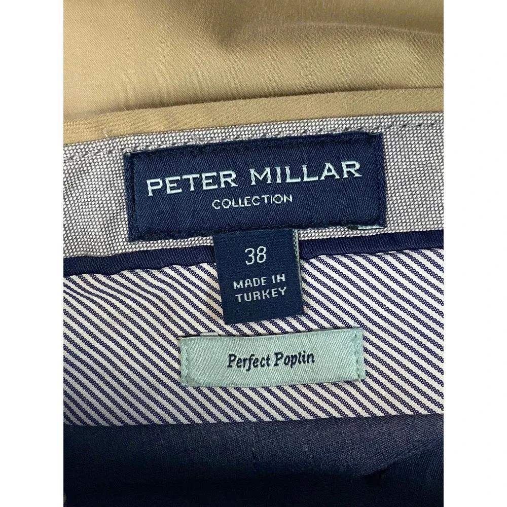 Peter Millar Collection Perfect Poplin Mens Tan Khaki Pants Size 38 Silk‎ Cotton